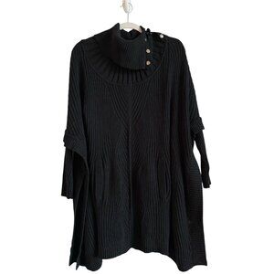 WHBM Women’s Black Tunic Chunky Knit Sweater Turtleneck Size M Oversized Pockets